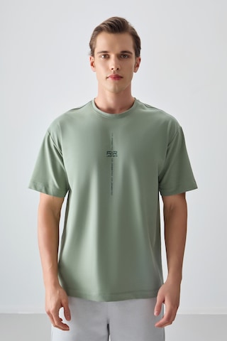 Air Jones Tommy Life Açık Yeşil Pamuklu Kalın Yumuşak Dokulu Oversize Fit Baskılı Erkek T-shirt - 88373 CAMEL