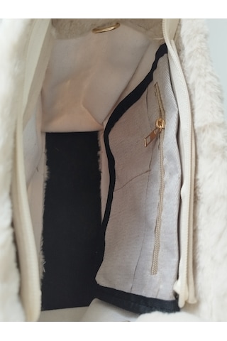 Vivazzaluxe Vintage Peluş Kürk Model Sonbahar, Kış Tote Bag Kadın El, Kol, Omuz Çanta Krem