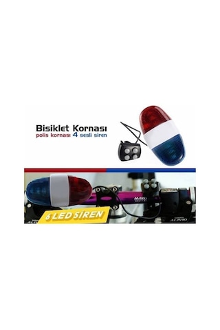 Bisiklet Polis Korna Siren Lamba 4 Farklı Melodi Bisiklet Kornası Kırmızı