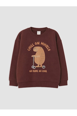 LC Waikiki Lcw Kids Bordo Baskılı Erkek Çocuk Kalın Sweatshirt