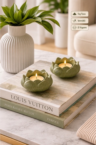 2 Adet Lotus Mumluk Pinterest Lotus Şık Tasarımlı Tealight Mumluk Ev Dekorasyon Ürünü - Vernikli Mumlar Hariç Mint Yeşili