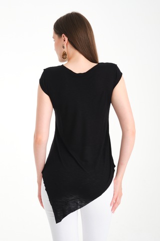 Asimetrik Penye Bluz Siyah