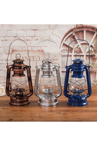 Yaozixa Klasik Demir Makyajlı Cam Fener, Nostaljik Dekoratif Alet, Taşınabilir Outdoor Kamp Lamba, Mavi Vintage Tasarım