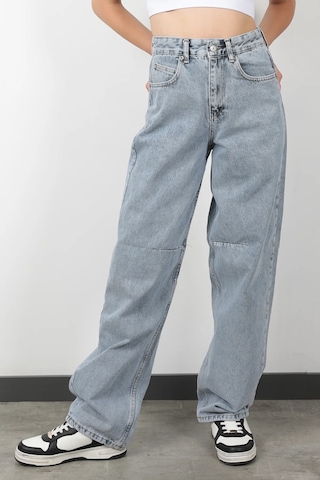 Giysa Arkası Kemer Detaylı Baggy Jean Kar Yıkama