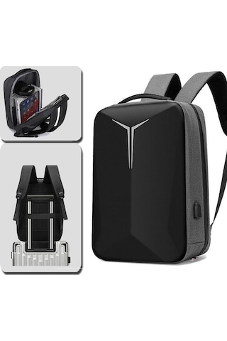 Laptop Sırt Çantası Usb Şarj Girişli İş Seyahat Su Geçirmez Notebook Apple Uyumlu iPad Ve Evrak Taşıma Çantası Gri Gri