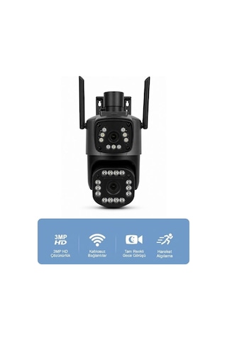Çift Lens, Gece Görüşlü Hd Wifi Kablosuz Güvenlik Kamerası, Hareket Sensörlü