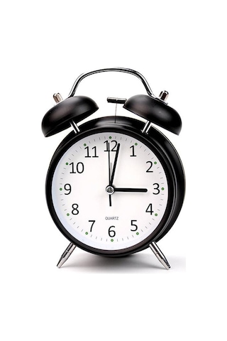 Valkyrie 16cm Büyük Boy Akar Saniyeli Alarm Çalar Saat - Nostaljik Masa Saati Siyah