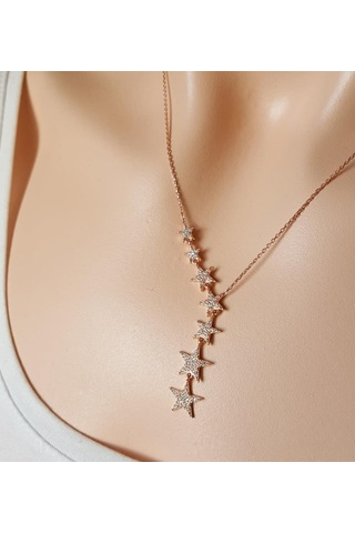 Gümüş Kayan Sıralı Yıldızlar Süzülen Yıldız Kolye Wsn61B
