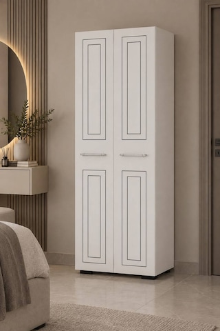 Dhddlp1b Duru Lazer Desenli 2 Kapaklı Raflı Gardırop Beyaz