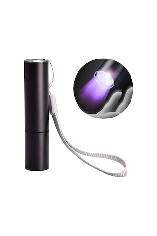 Ollevra Mini Cep Boy Led Uv Mor Işık El Feneri Oje Kurutucu Para Kontol Cihazı Usb İle Şarj Olur Siyah