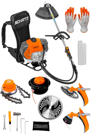 Schatz 5.9 Hp Sırt Tipi Benzinli Motorlu Ot Çalı Çim Biçme Tırpanı 11000rpm Turuncu + Canavar Başlık