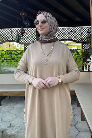 Rabia Şamlı Sevda Triko Tunik Bej Çok Renkli