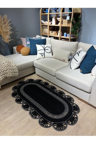 Matrix Jüt Kilim, Paspas, Mutfak Halısı, Banyo Paspası, Kilim, Halı, Oturma Odası Halısı Siyah - Beyaz