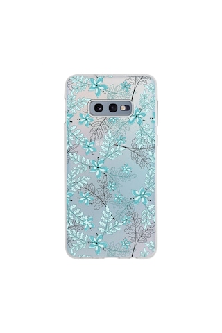 Samsung Galaxy Uyumlu S10e Kapak Floral Su Yeşili Tasarımlı Şeffaf Silikon Kılıf