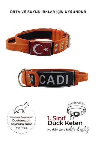 İsimli Bayraklı Elcikli Yumuşak Köpek Boyun Tasması Turuncu