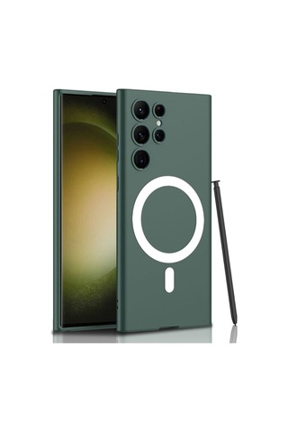 Galaxy S23 Ultra Kılıf Wireless Şarj Özellikli Zore Kıpta M-safe Silikon Kapak Yeşil