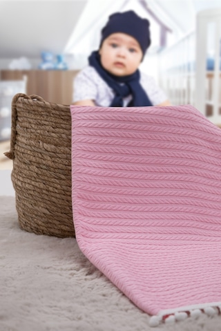 %100 Pamuk Cherry Bebek Battaniyesi Pamuklu Pike 100x120 - Pembe