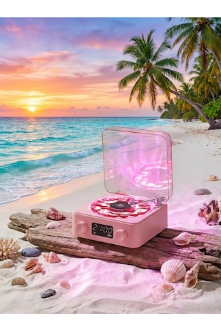 Waves Nostalji Plak Çalar Bluetooth Subwoofer 3d Ses Dalgası Retro Müzik Plak Çalar