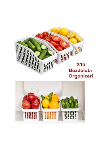Porsima Org-20 3 Lü Çok Amaçlı Buzdolabı İçi Düzenleyici Sebze Meyve Organizer Sepet Şeffaf