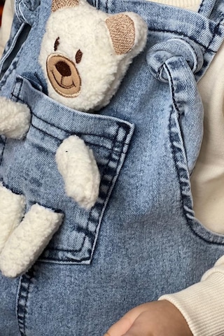 Unisex Çocuk Askısı Bağlamalı Teddy Oyuncaklı 2'li Kot Salopet 001