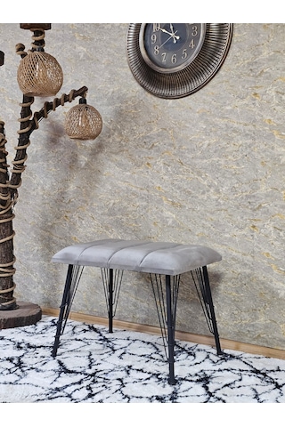 Zafir Metal Siyah Tel Ayaklı 60 Cm Puf Bench - Puf - Bench - Oturak - Mutfak Oturağı - Antre Oturağı Gri