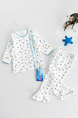 Babymod Önden Çıt Çıtlı Pati Desenli Ikili Bebek Takımı Bej