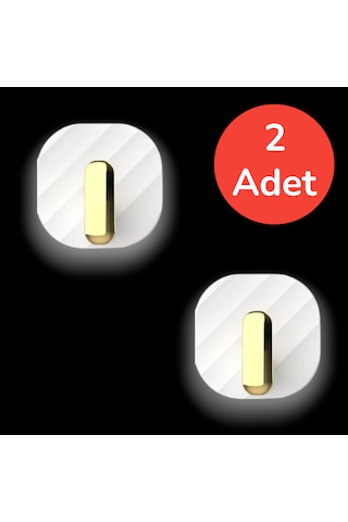 2'li Yapışkanlı Retro Askılık Beyaz Dolap Kapak Kulpu, Duvar Ve Kapı Askısı, Metal Gold Detaylı Askı Beyaz