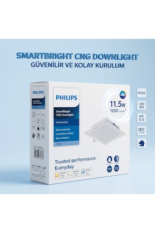 Philips 11.5w 1250 Lumen 6500k Beyaz Işık Kare Spot Kesim Yeri 125x125 Mm