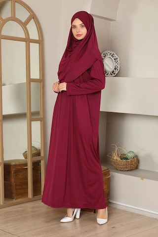 Tek Parça Namaz Elbisesi Bordo-20998 Gül Kurusu