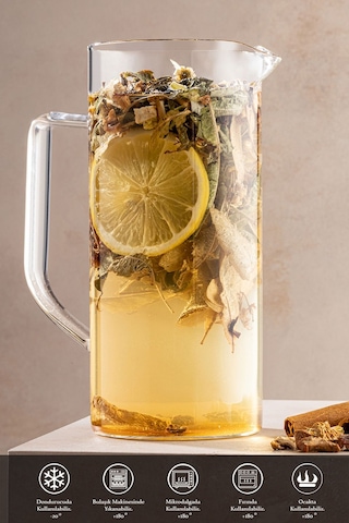 Ateşe Dayanıklı Borosilikat Cam Sürahi Detoks Bitki Çayı Büyük Boy Kahve Cezvesi 800 Ml