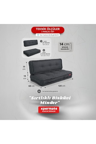 Xpermate Bisküvi Yer Minderi 60x120 Kalın Palet Balkon Petek Önü Fermuarlı Minder Antrasit