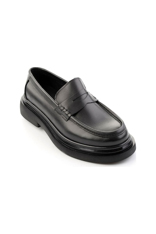 Bambi Siyah Antik Hakiki Deri Erkek Loafer Ayakkabı E01820604841