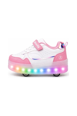 Glow Kız Erkek Çocuk Patenli, Işıklı Rahat Spor Ayakkabı & Sneaker 4 Teker Kaykay Ayakkabı Pembe