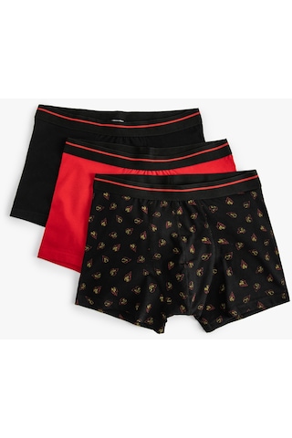 Koton 3'Lü Boxer Seti Minimal Baskılı Beli Lastikli Çok Renkli Bordo Desenli 5Wlm90010Mk Bordo