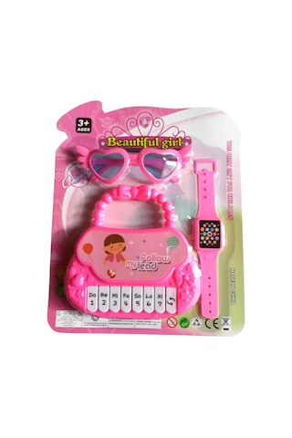 Oyuncak Mini Piyano Ve Aksesuar Seti 14 Cm Sesli Çocuk Piyanosu Pembe