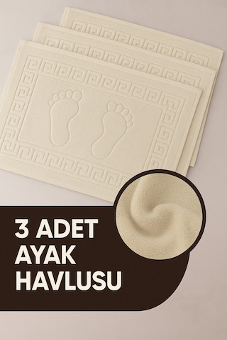 3 Adet %100 Pamuk En İyi Emici Ayak Havlusu : Konforlu Banyo Paspası 50x70cm Terra Krem