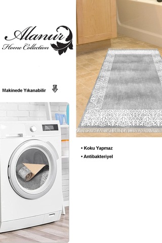 Dekoreko Kaymaz Taban Djt Banyo Halısı Yıldız Deri Saçaklı Modern 1460 gri