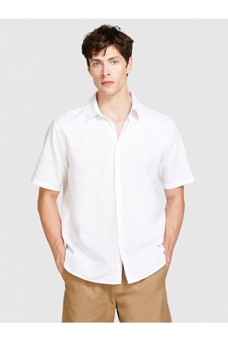 Sisley Keten Pamuk Karışımlı Pileli Regular Fit Kısa Kollu Gömlek Erkek Beyaz Gömlek - 324p59a2sq03k