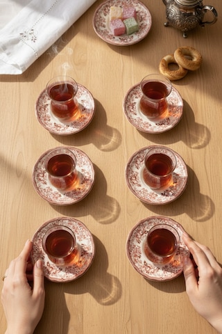 Akayev Porselen Vintage Maroon 6 Parça Çay Tabağı Kırmızı