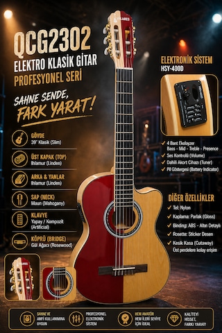 Valares Qcg2302c Elektro Klasik Gitar 39 İnç 4/4 Kesik Kasa 4 Bant Ekolayzerli Sahne Ve Amfi Uyumlu Çift Renk