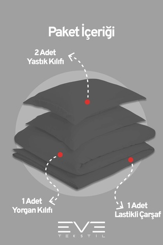 Eve Tekstil %100 Pamuk Ranforce Çarşaflı Yastık Ve Yorgan Kılıflı Çift Kişilik Nevresim Takımı 200x220 Cm Koyu Gri