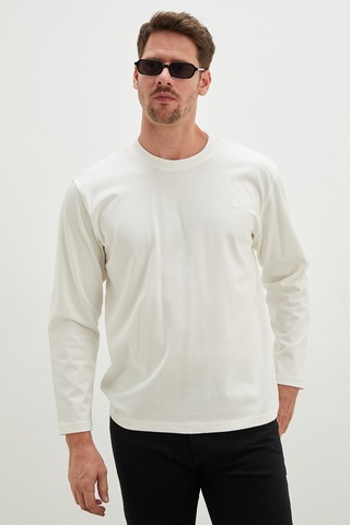 Fullamoda Baskılı Bisiklet Yaka Sweatshirt Ekru