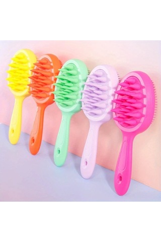 Elmpaly Kutu Paket Mor Yumuşak Fırçalı Uzun Sapllı Saç Yıkama Fırçası Ve Saç Derisi Masaj Fırçası