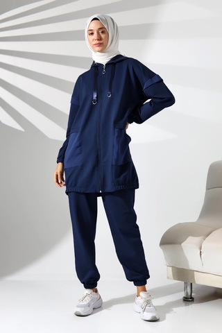 Kadın Mevsimlik Penye Alt Üst Spor Ve Rahat Lacivert Tesettür Takım Lacivert
