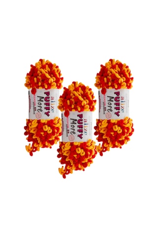 Puffy More El Örgü İpliği 3 Adet 6630 Sarı Kırmızı Taraftar Renkleri Battaniye, Atkı, Yelek