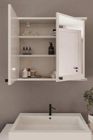Furniqo Ad-1 Lavabo Üstü Aynalı Banyo Dolabı Beyaz