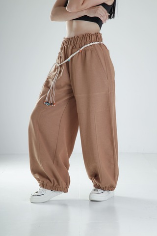 Cocopelli Tasarım Keten Kahverengi Baggy Pantolon Coc1108 Kahverengi