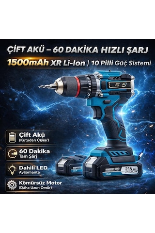 Çift Akülü Darbeli Şarjlı Matkap Kömürsüz Motor & Çelik Mandren Kablosuz Delme Ve Vidalama Aleti Kimmee