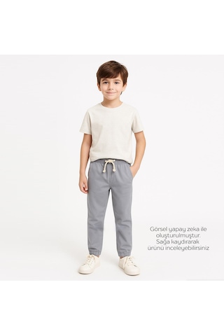 Overdo Kids Erkek Çocuk Paçası Beli Lastikli Jogger Pantolon Gri