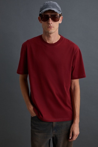 GRIMELANGE Solo Erkek %100 Organik Pamuklu Kalın Dokulu Comfort Fit Bisiklet Yakalı Bordo T-shirt Bordo